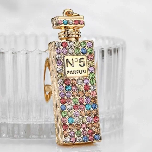 Chic Multicolor Crystal Perfume Bottle Keychain Charm - Picture 1 of 14